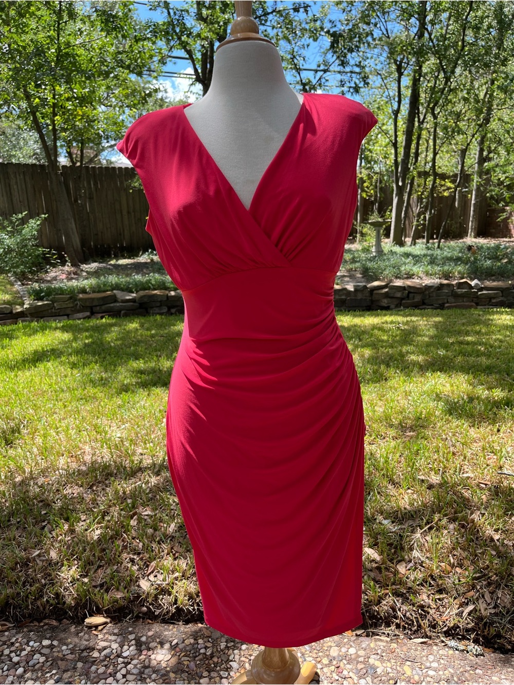Ralph Lauren Hot Pink Ruched V-Neck Sheath Dress